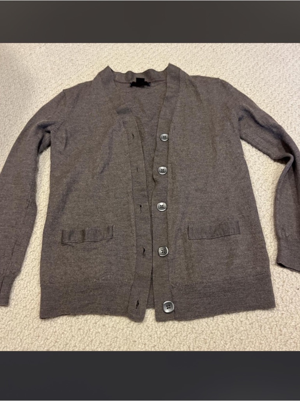 grey brown button up cardigan
